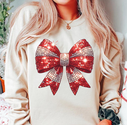 Red & White Faux Sequin Big Bow